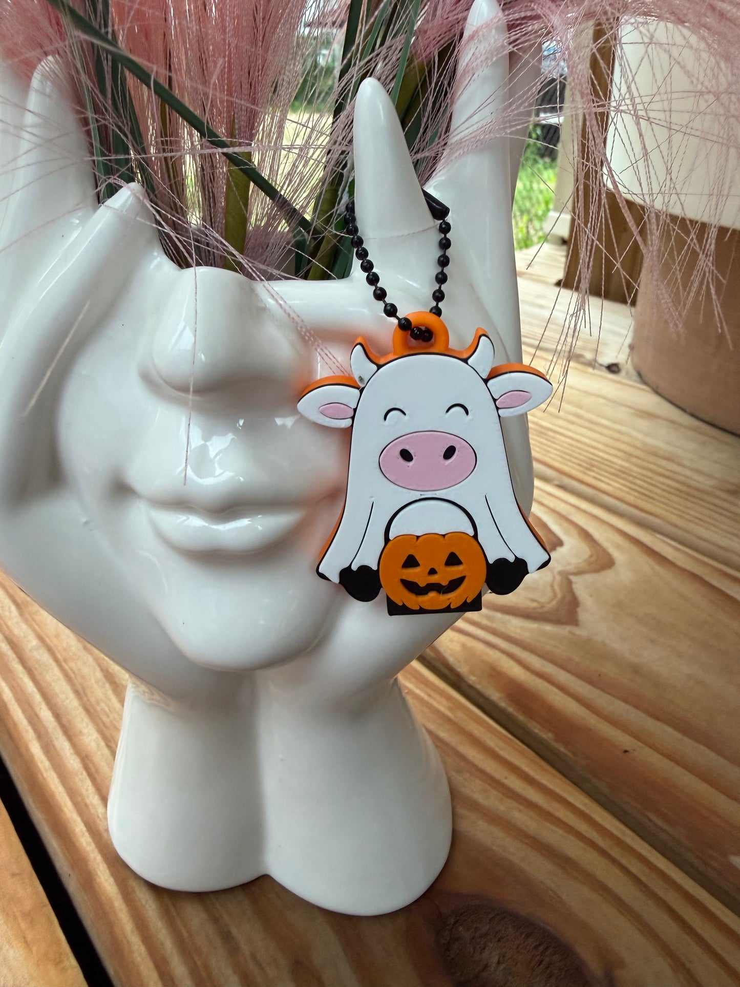 Cow Ghost w/Pumpkin - 3d Straw Topper