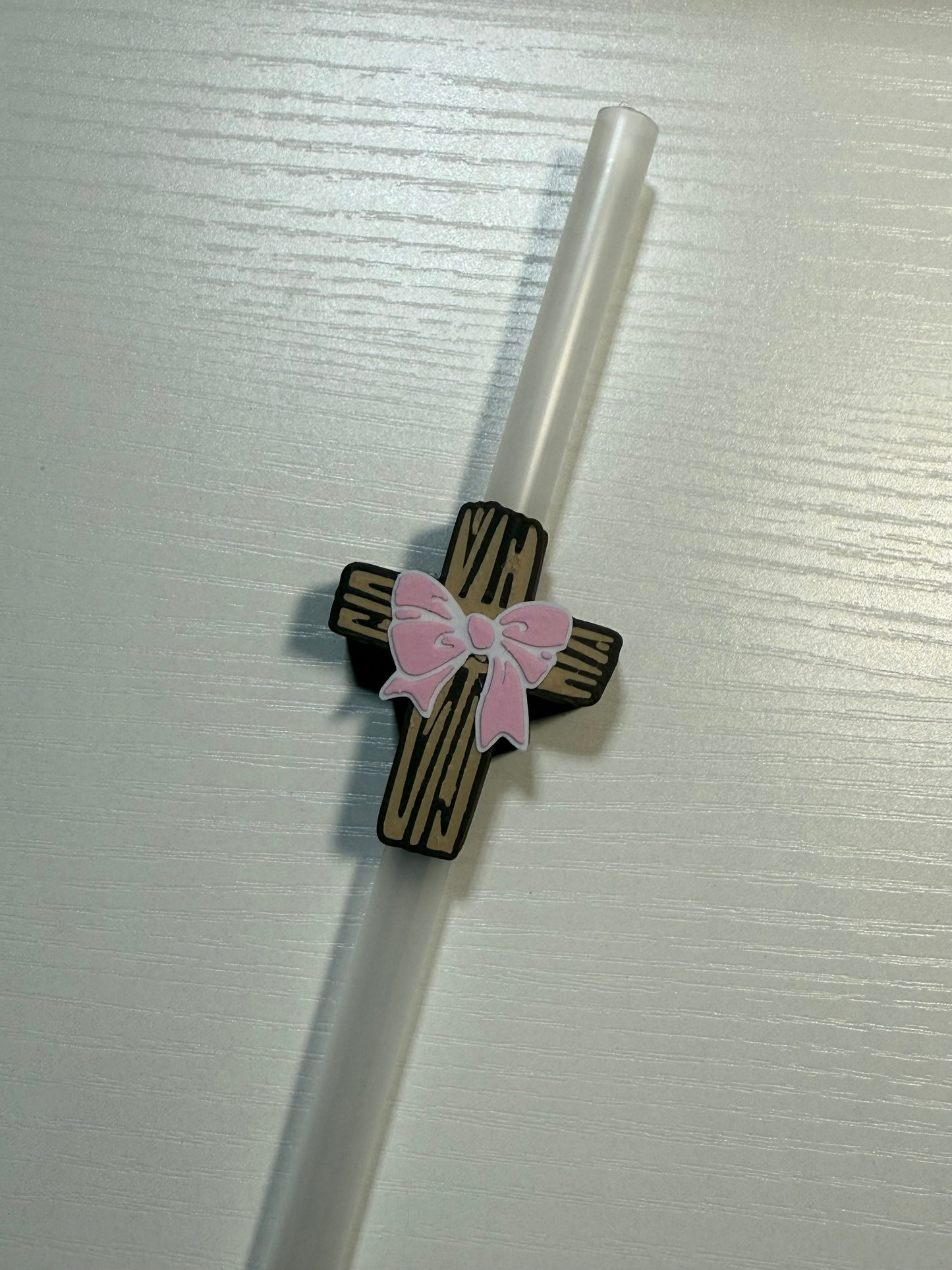 Cross w/Bow - 3d Straw Topper