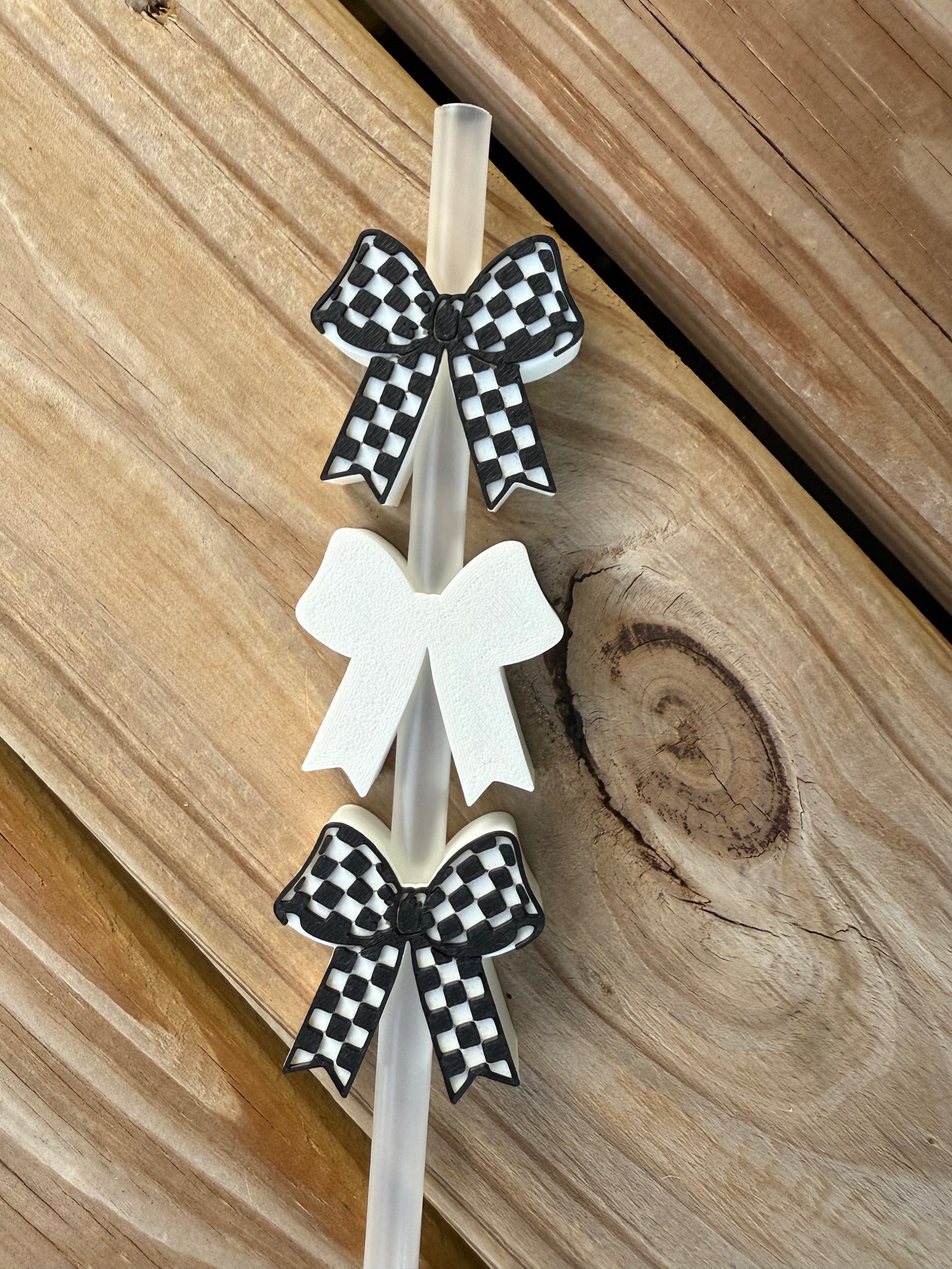 Checker Bow - 3d Straw Topper