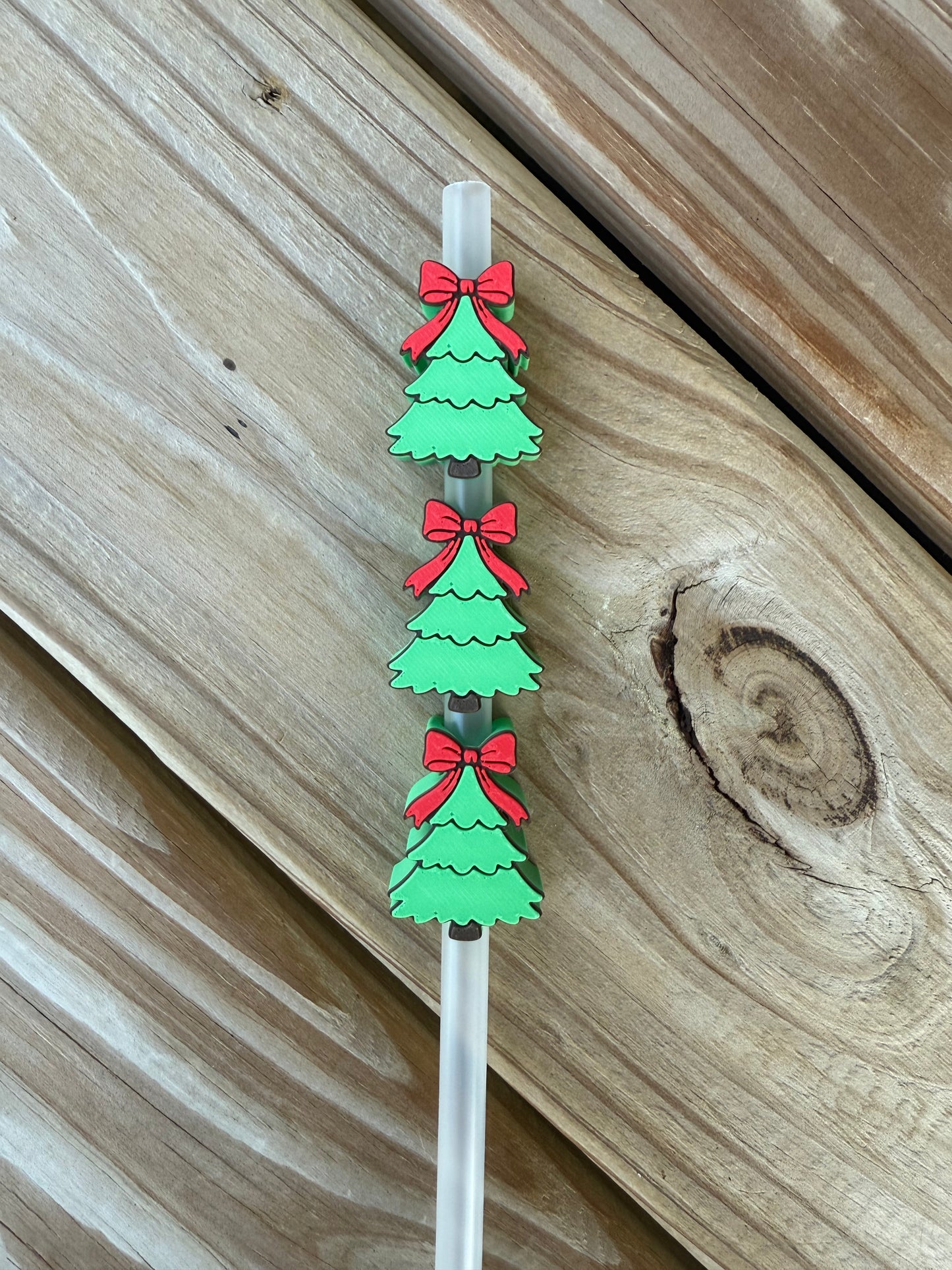 Christmas Tree w/Bow - 3d Straw Topper