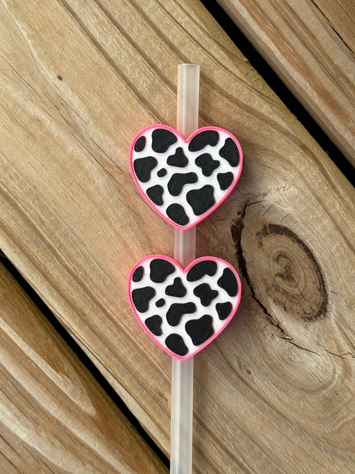 Cow Print Heart - 3d Straw Topper