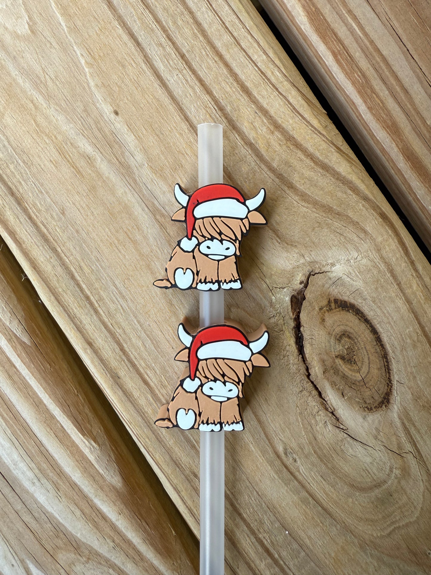 Christmas Highland Cow - 3d Straw Topper