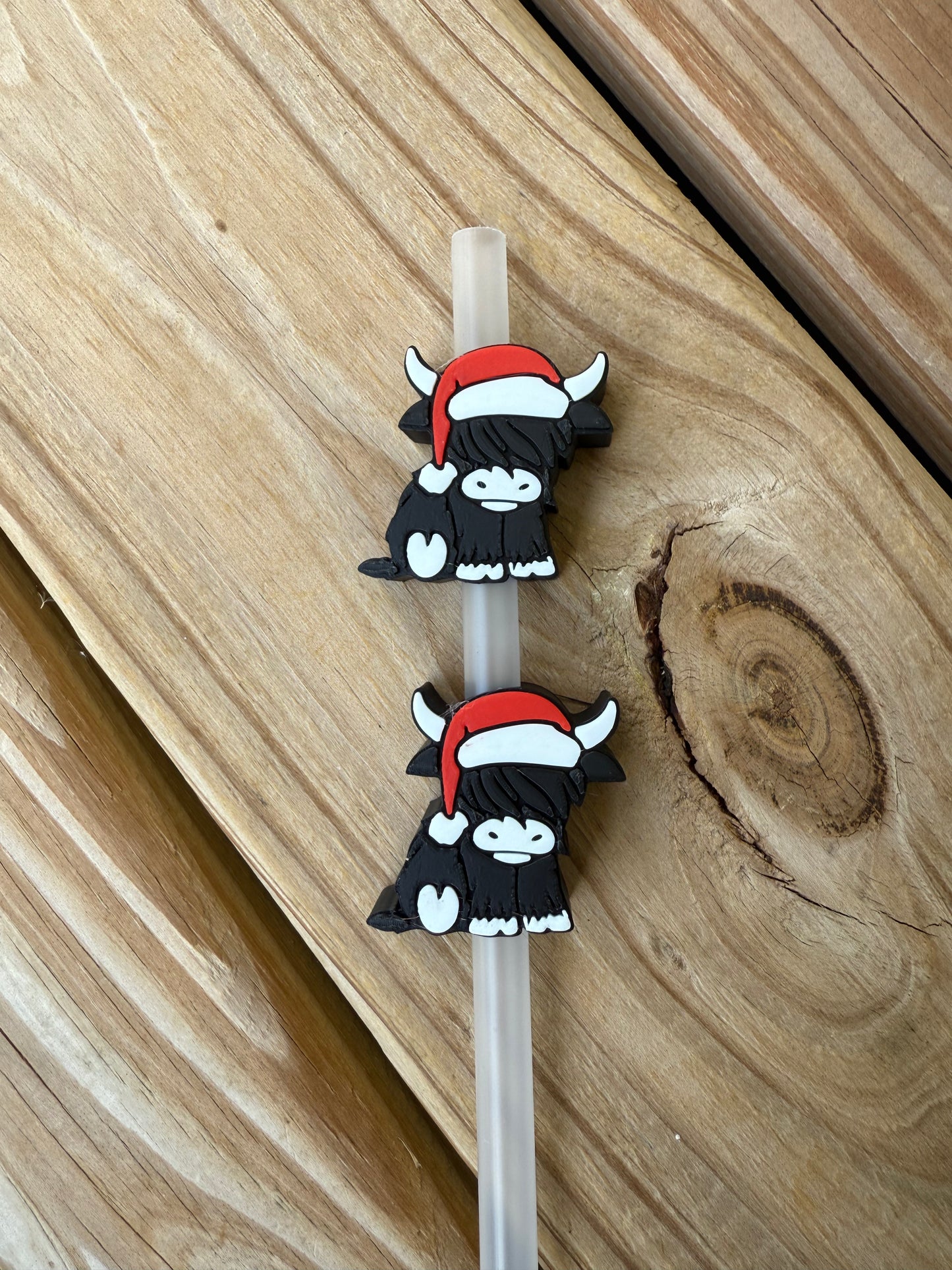 Christmas Highland Cow - 3d Straw Topper
