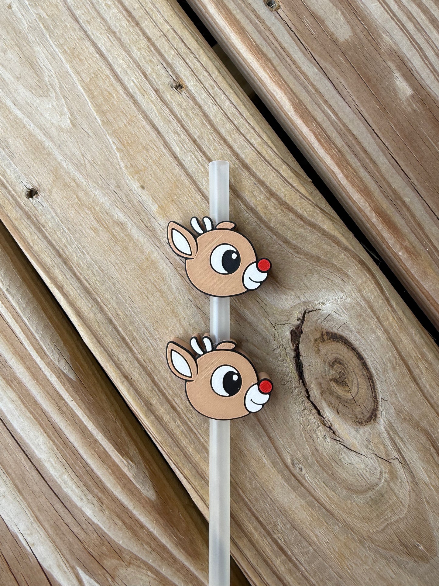 Red Nose Deer - 3d Straw Topper