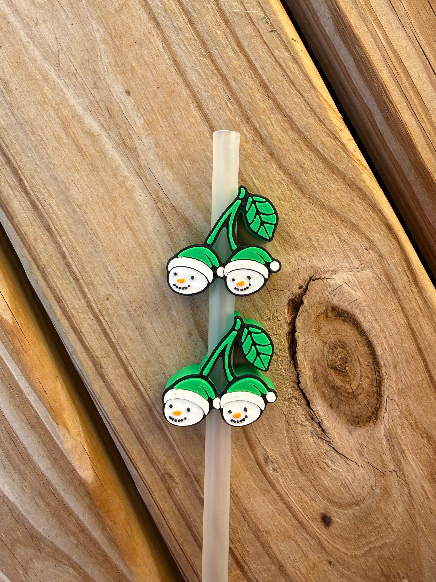 Snowman Cherries - 3d Straw Topper