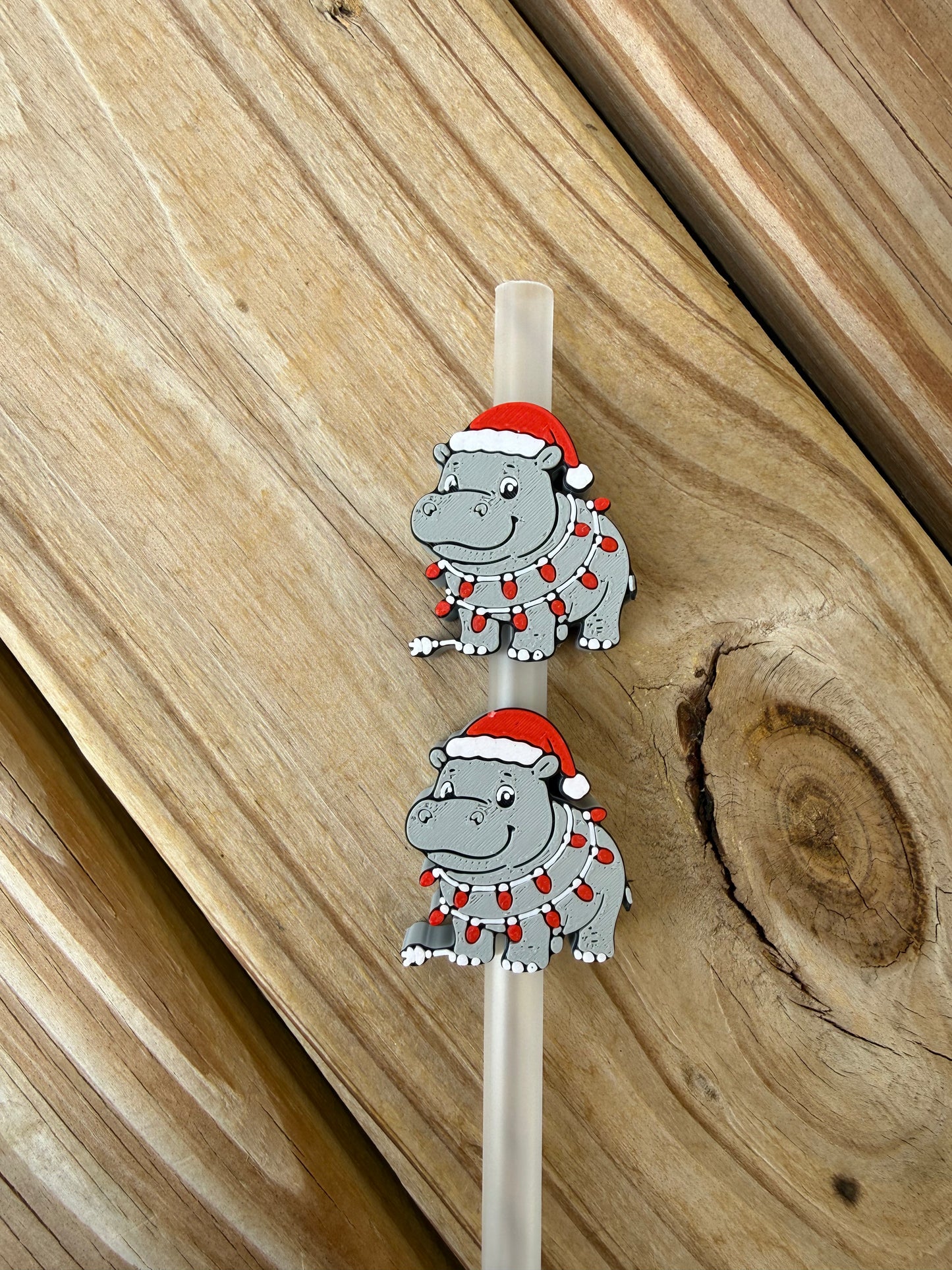 Christmas Hippo - 3d Straw Topper