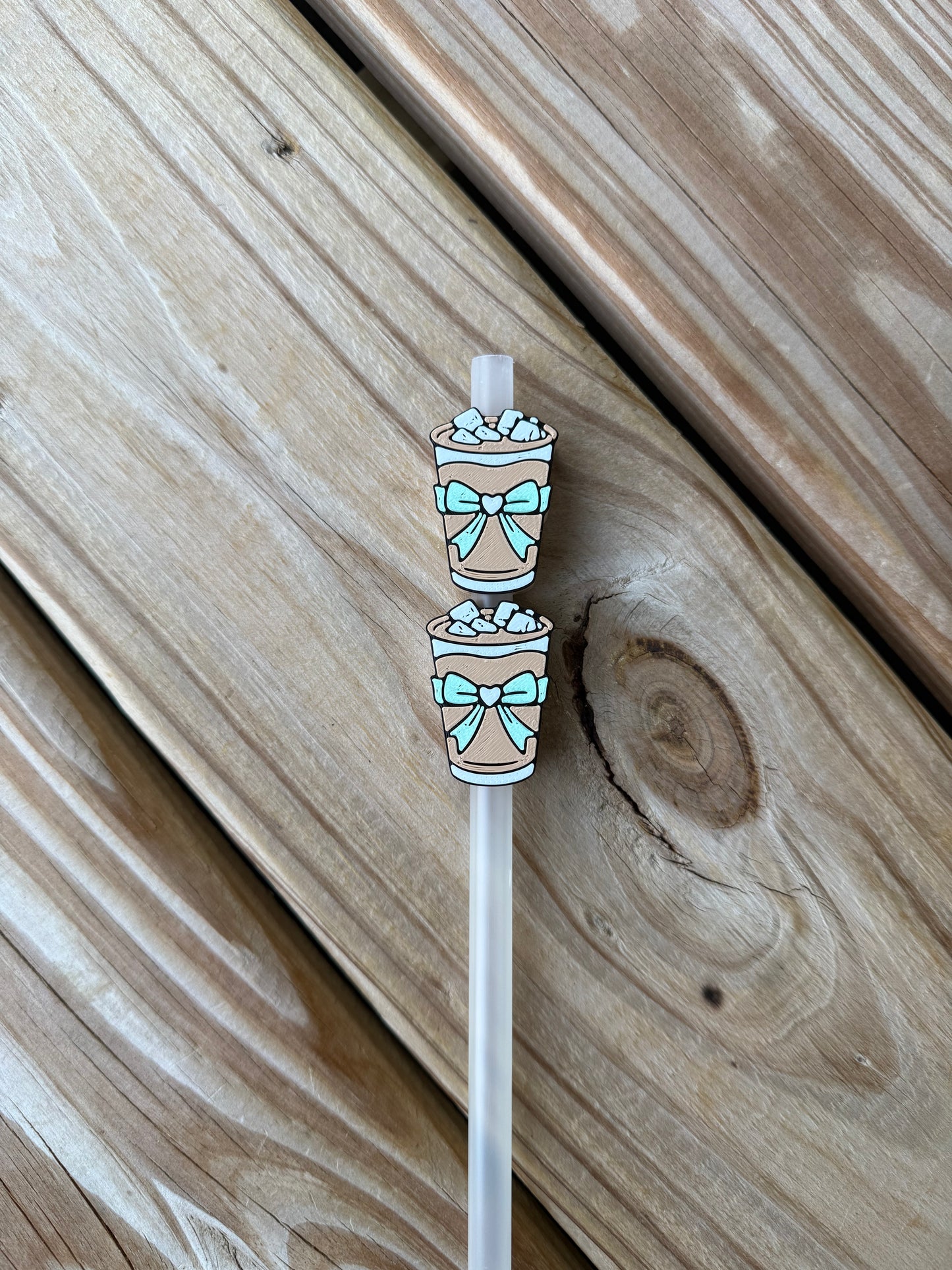 Coffee w/Green Bow - 3d Straw Topper