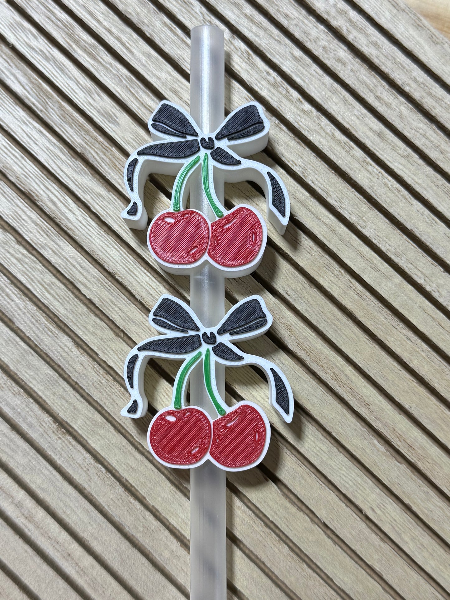 Cherries w/Coquette Bow - 3d Straw Topper