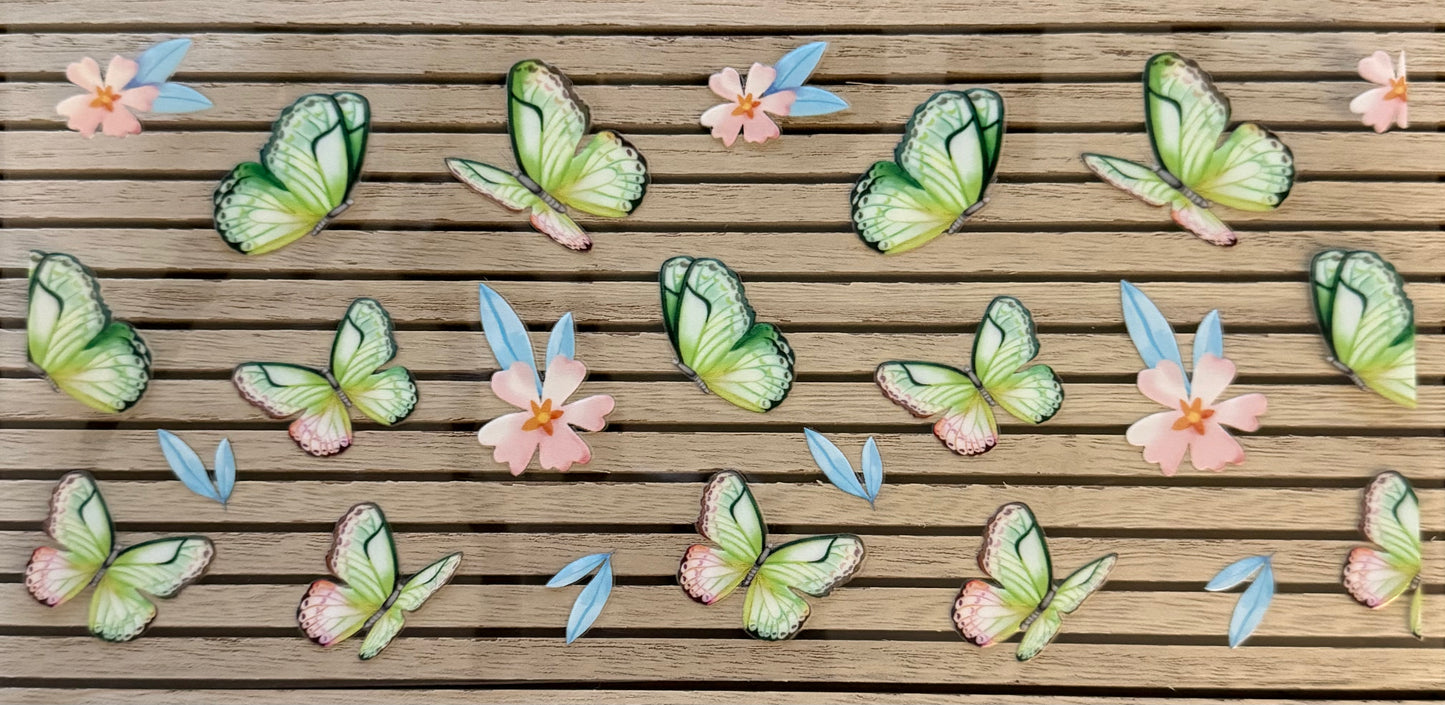 Green Butterflies & Pink Flowers - Wrap