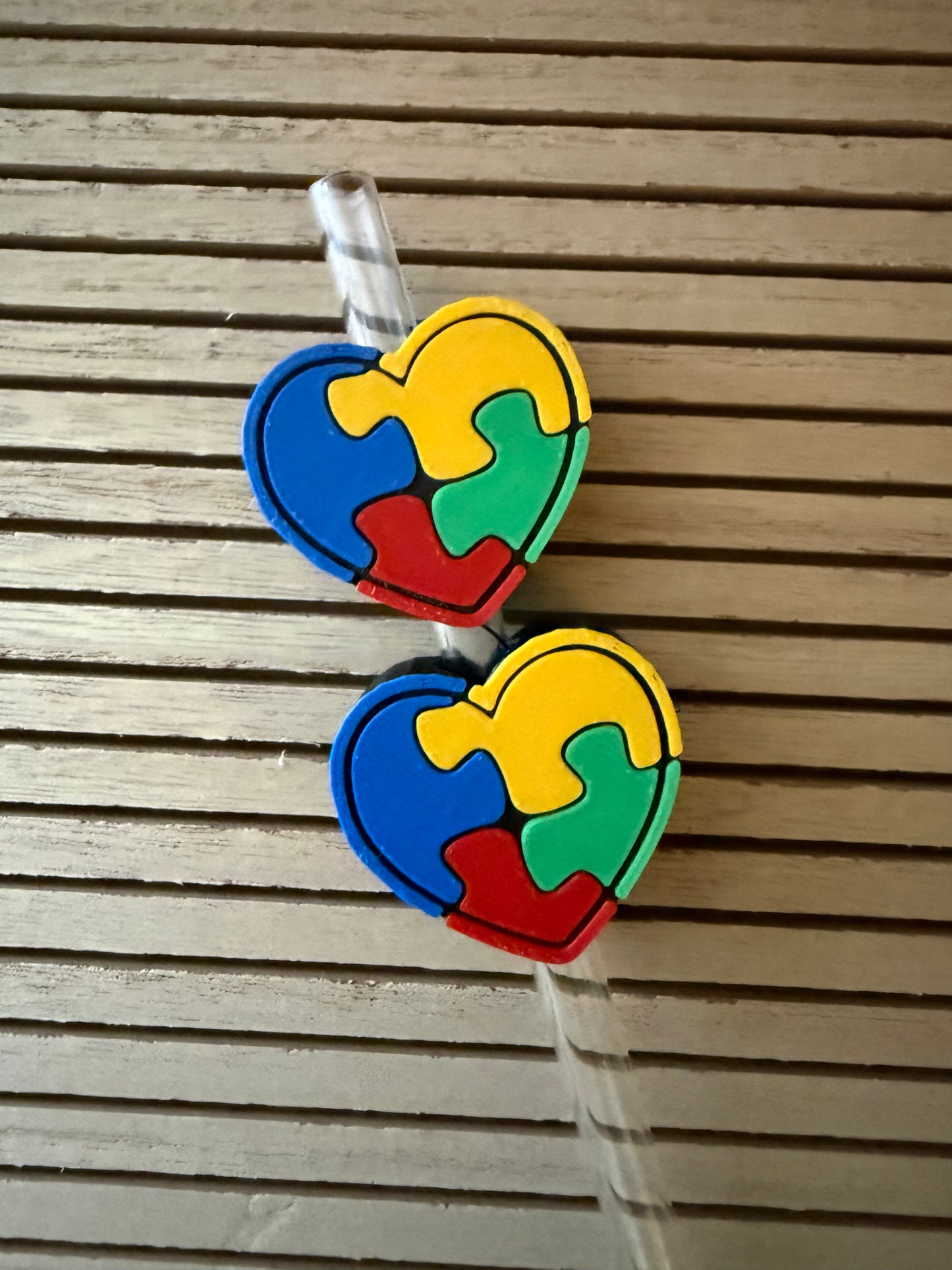 Autism Puzzle Heart - 3d Straw Topper