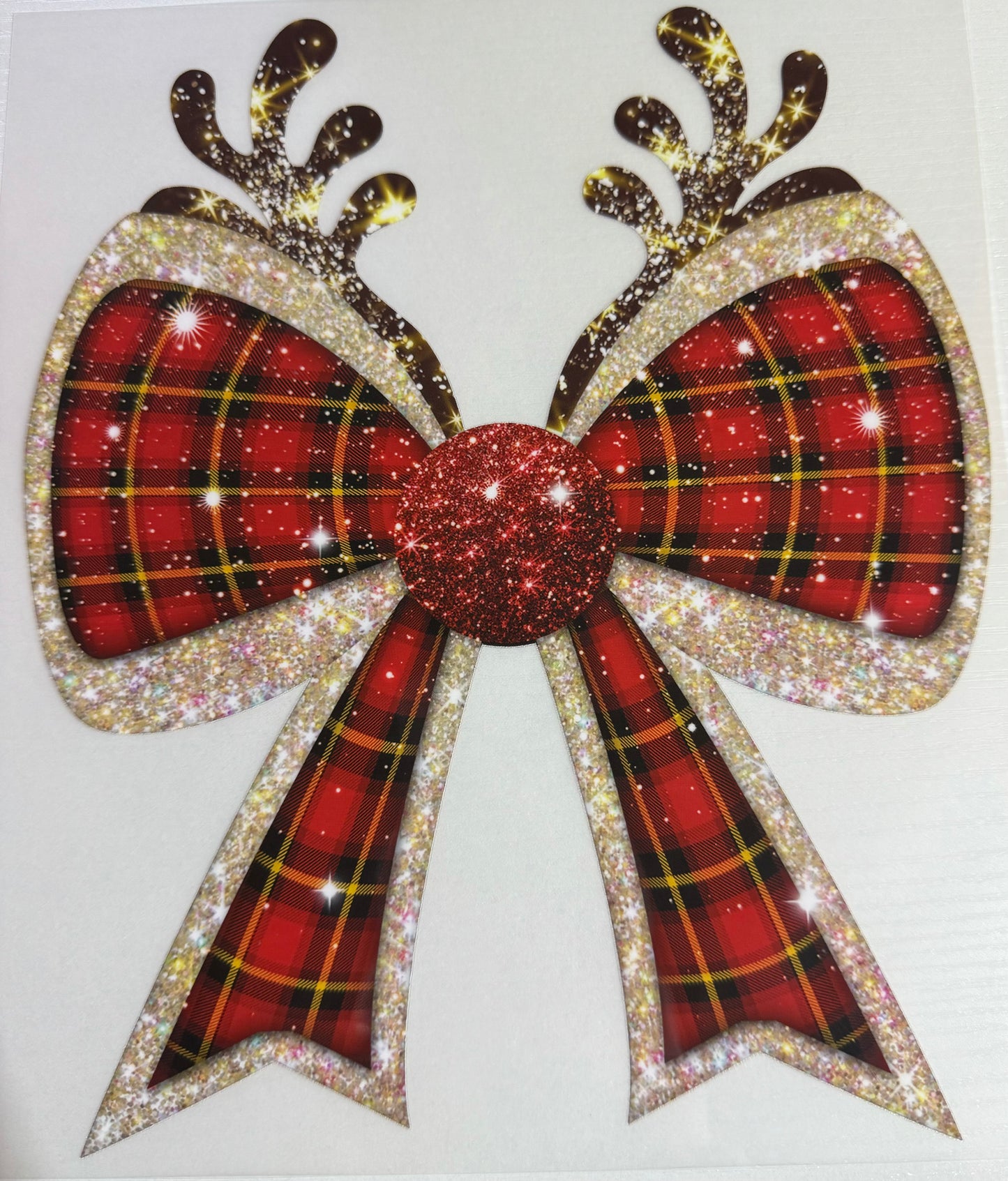 Christmas - Plaid Reindeer Bow- Screen Print