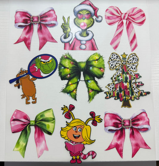 Christmas - Green Man & Pink Bows-  DTF