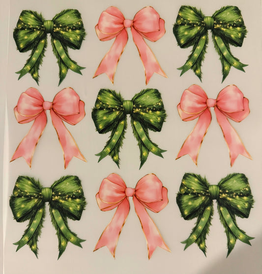 Christmas - Furry Green & Pink Bows - DTF