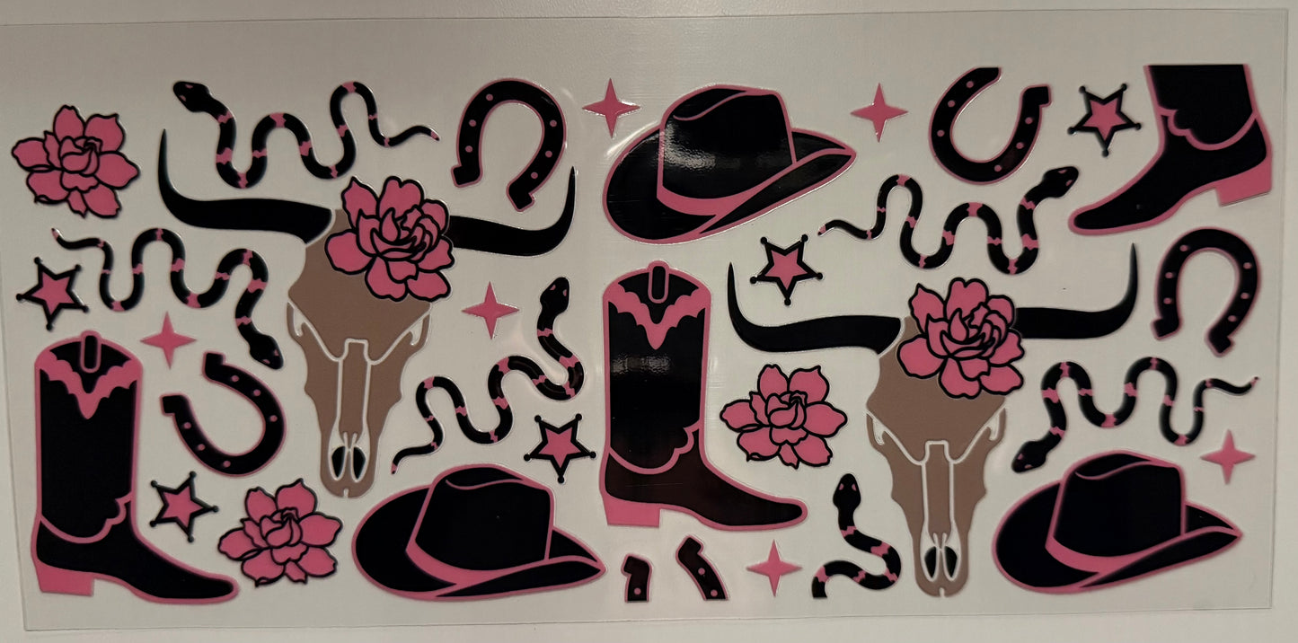 Bull Skull Pink & Black Western - Wrap