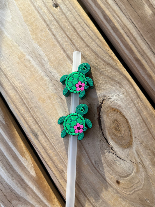 Turtle w/Flower - 3d Straw Topper