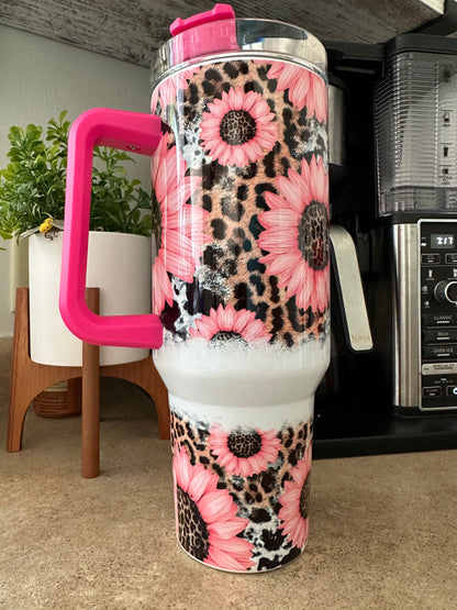 40oz w/Handle - Pink Sunflower