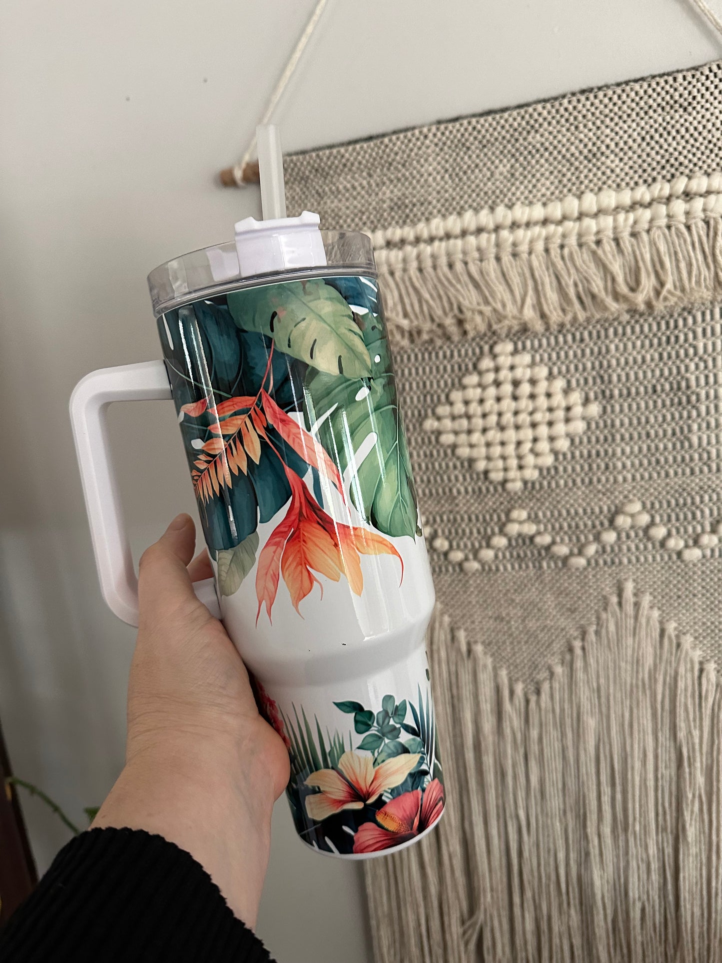 40oz w/Handle - Tropical Floral