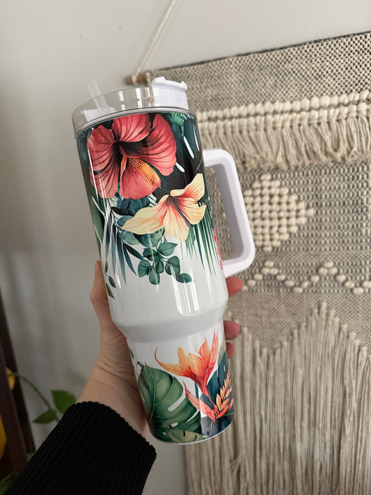 40oz w/Handle - Tropical Floral