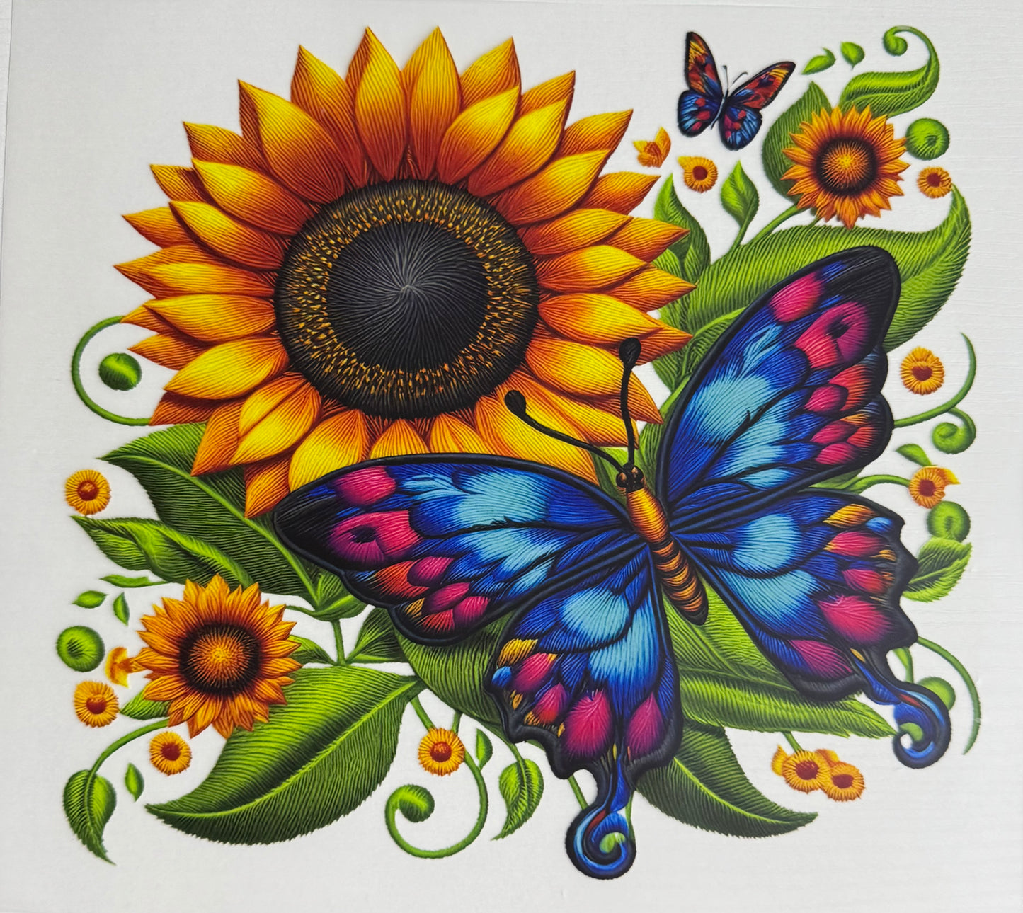 Butterfly w/Sunflower (Embroidery Effect) - DTF
