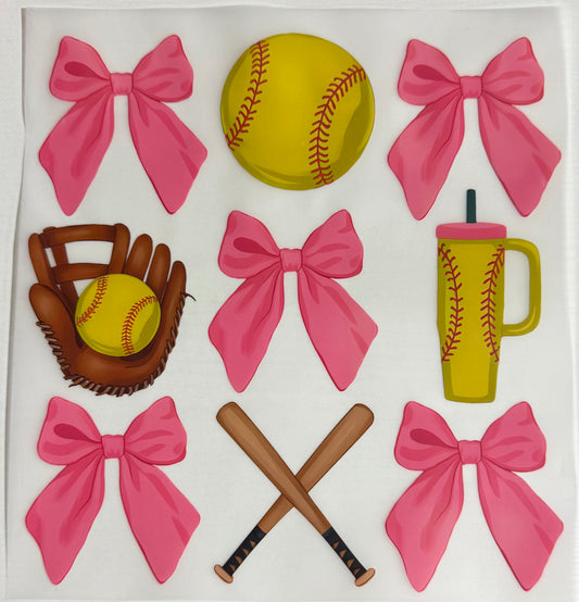 Softballs & Pink Bows - DTF