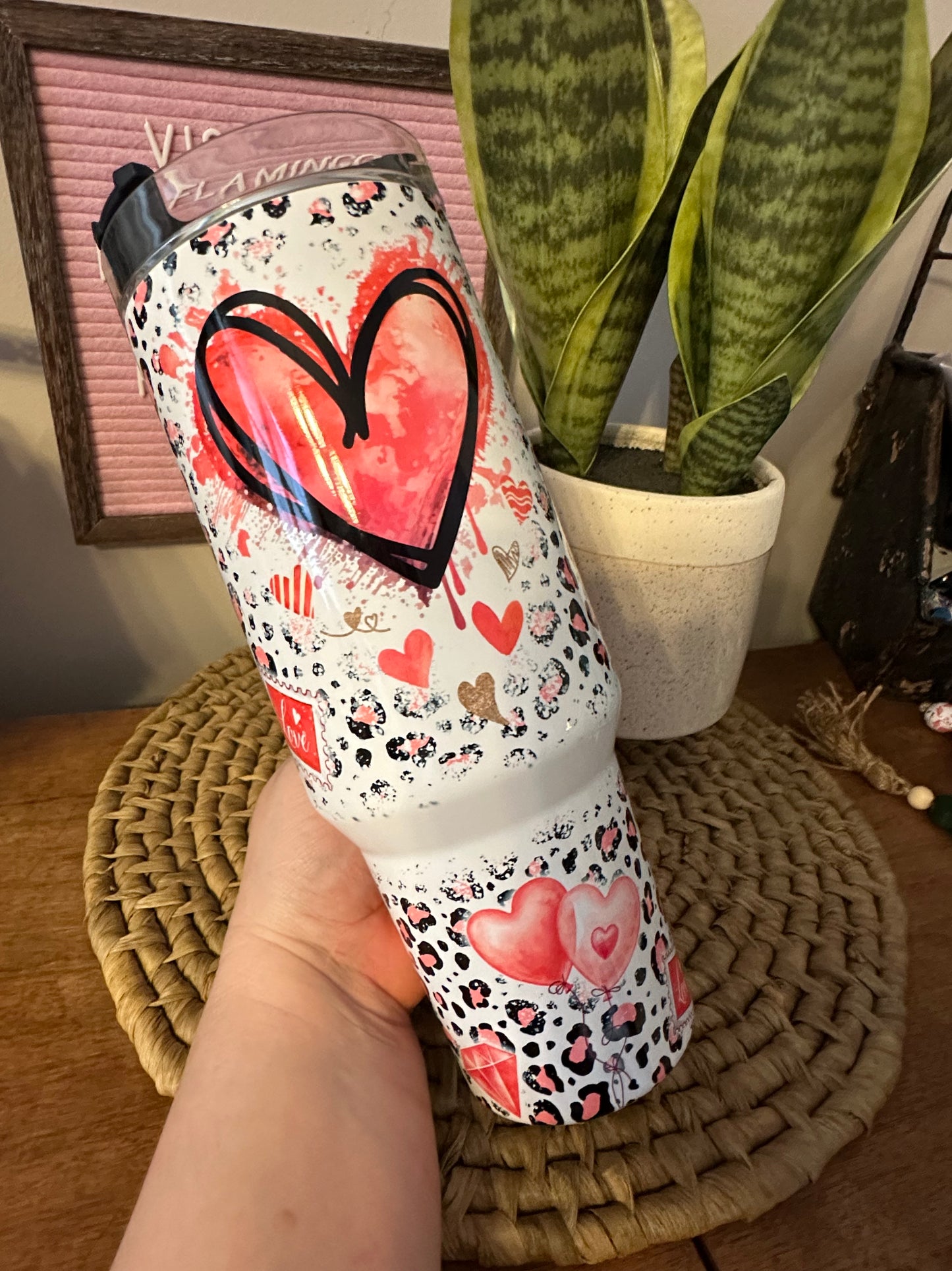 40oz w/Handle - Leopard & Hearts