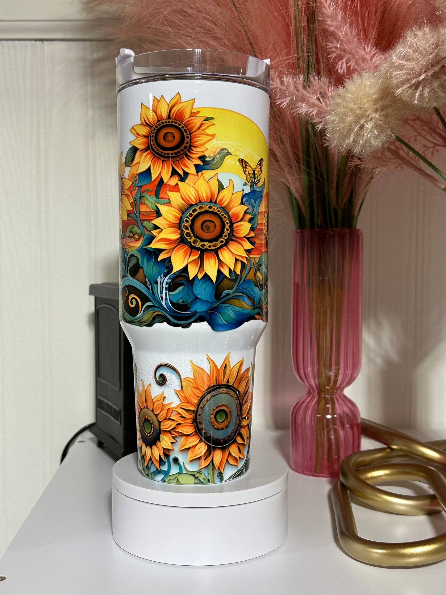 40oz w/Handle- 3D Sunflower