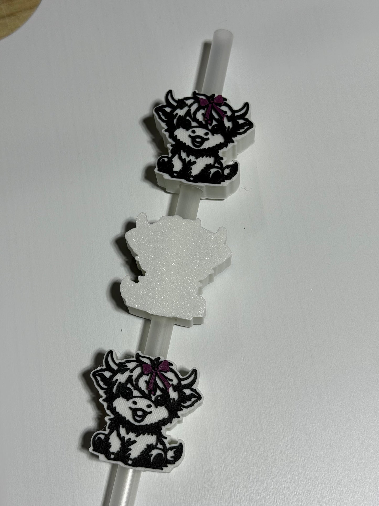 White & Black Cow w/Pink Bow - 3d Straw Topper