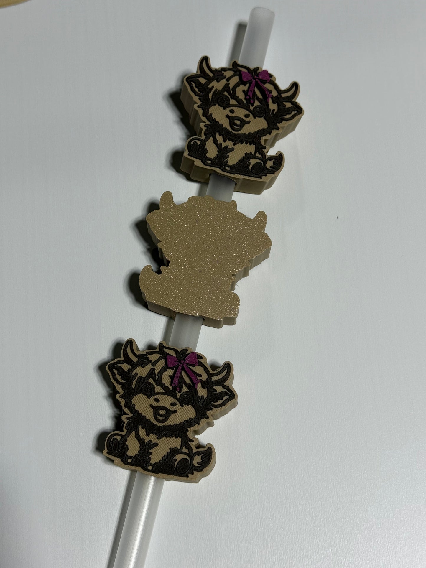 Brown Cow w/Pink Bow - 3d Straw Topper