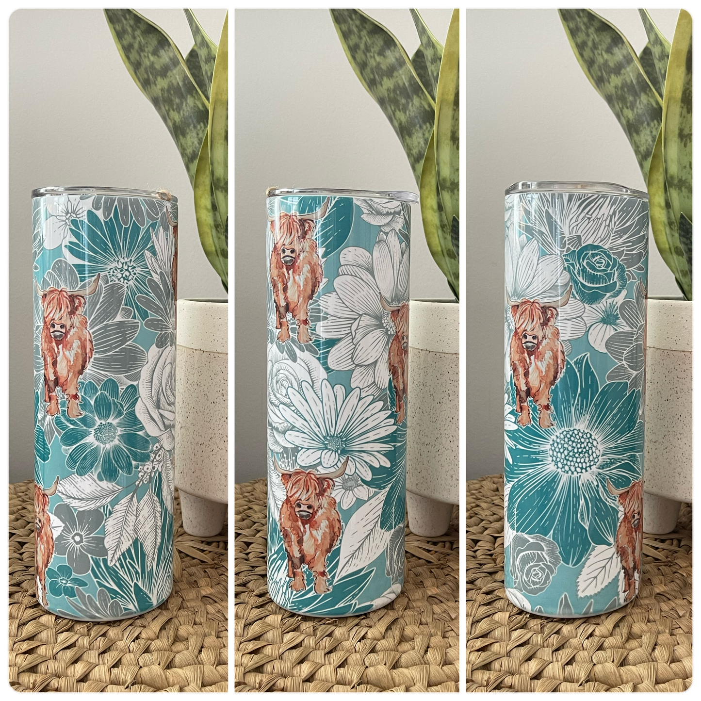 Floral Highland Cow- Sublimation Tumbler