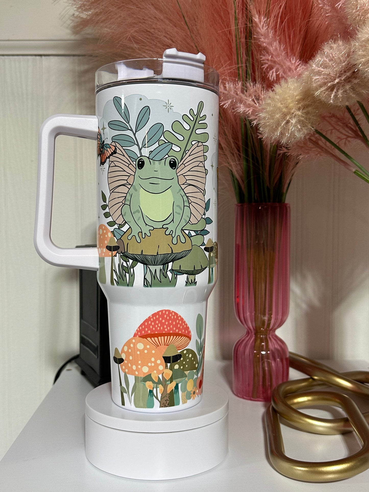 40oz w/Handle- Boho Mushroom Frogs