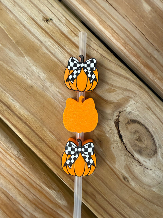 Pumpkin w/Check Bow - 3d Straw Topper