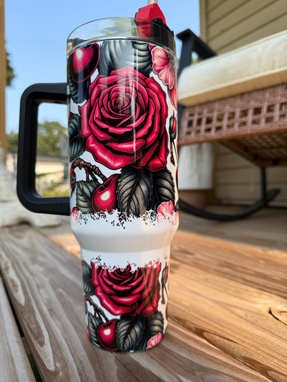 40oz w/Handle- Roses & Cherries