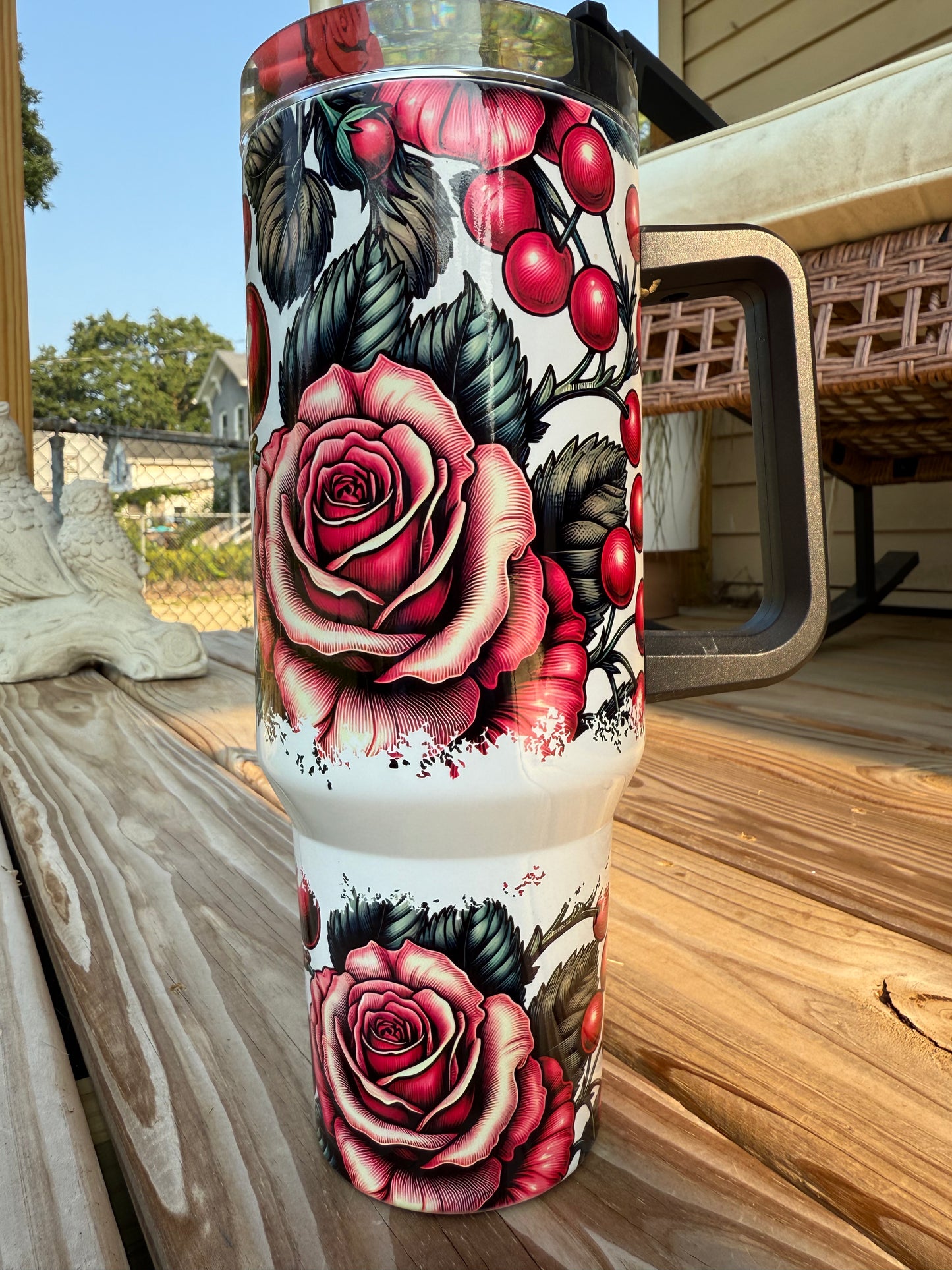 40oz w/Handle- Roses & Cherries