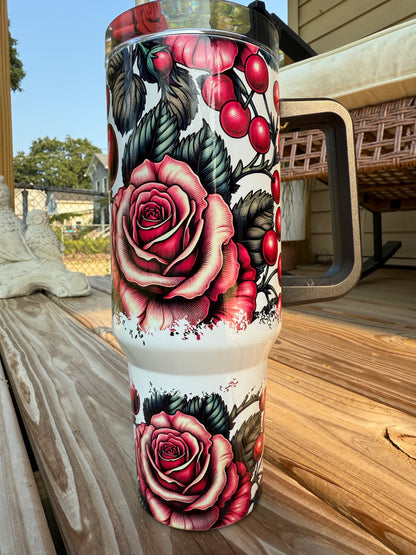 40oz w/Handle- Roses & Cherries