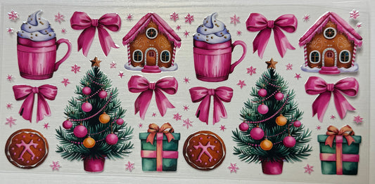 Winter (Pink Christmas w/Trees, Bows, & Green Gifts) - Wrap