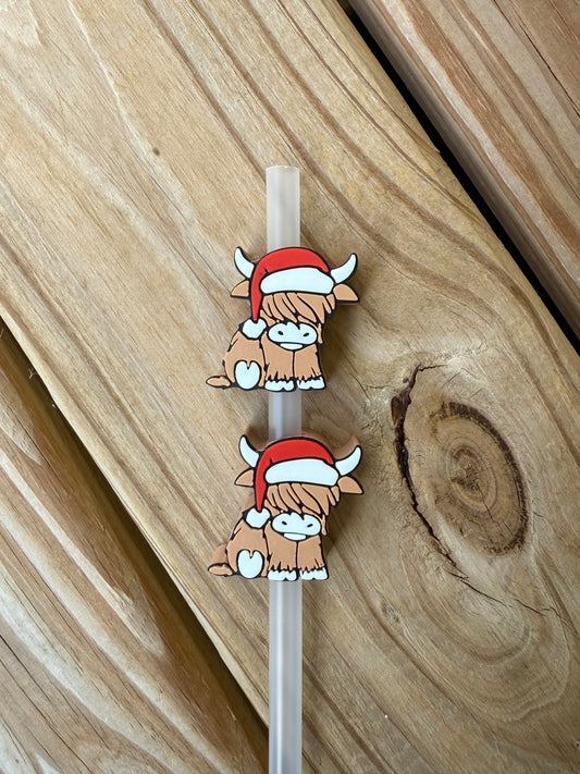 Christmas Highland Cow - 3d Straw Topper