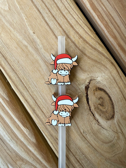 Christmas Highland Cow - 3d Straw Topper
