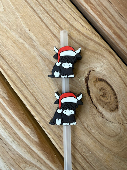 Christmas Highland Cow - 3d Straw Topper