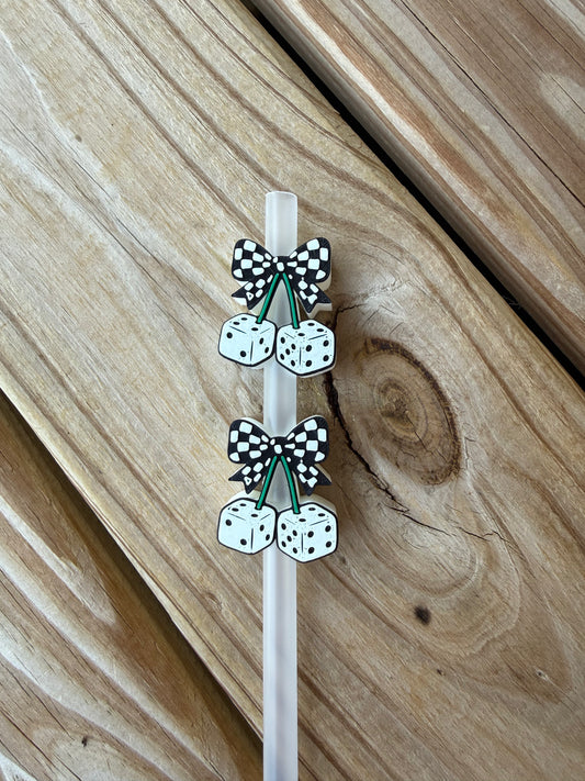 Dice w/Checkered Bow - 3d Straw Topper