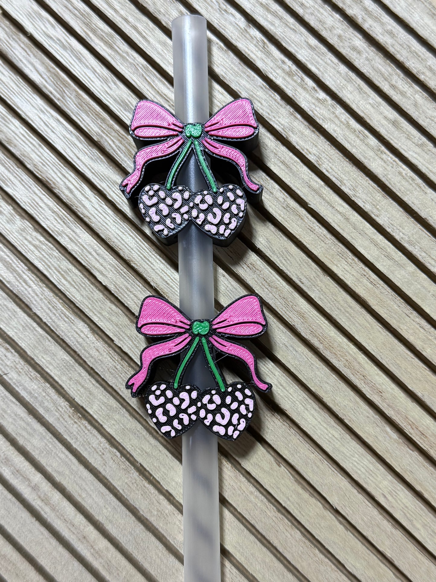 Leopard Heart Cherries - 3d Straw Topper