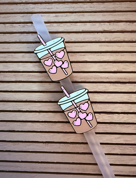 Iced Coffee w/Heart Ice - 3d Straw Topper