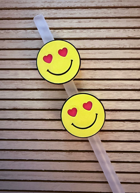 Happy Face w/Heart Eyes - 3d Straw Topper