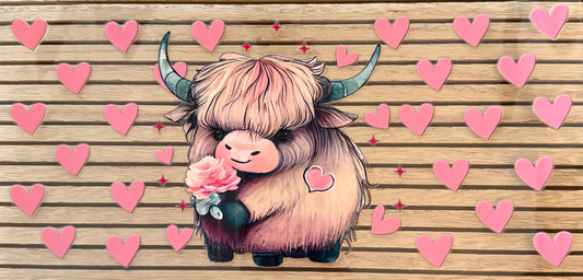 Highland Cow w/Pink Rose and Hearts - Wrap