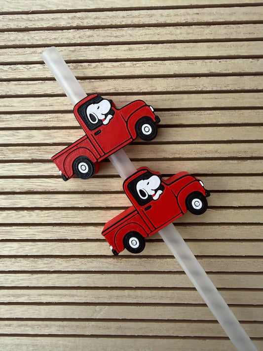 Dog in a Truck - 3d Straw Topper