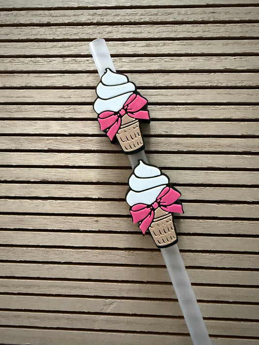 Ice Cream Cone w/Bow - 3d Straw Topper