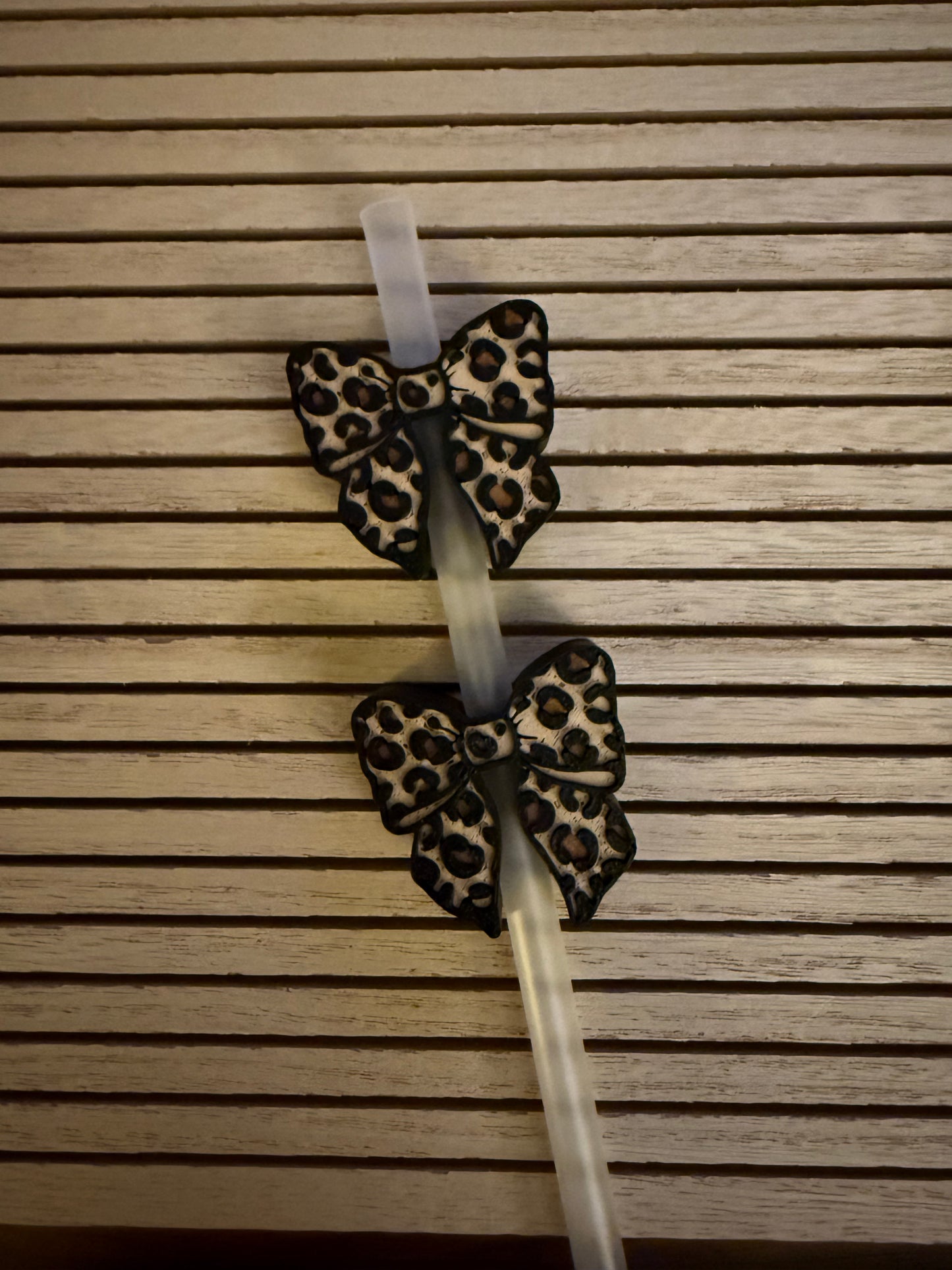 Brown Leopard Bow - 3d Straw Topper