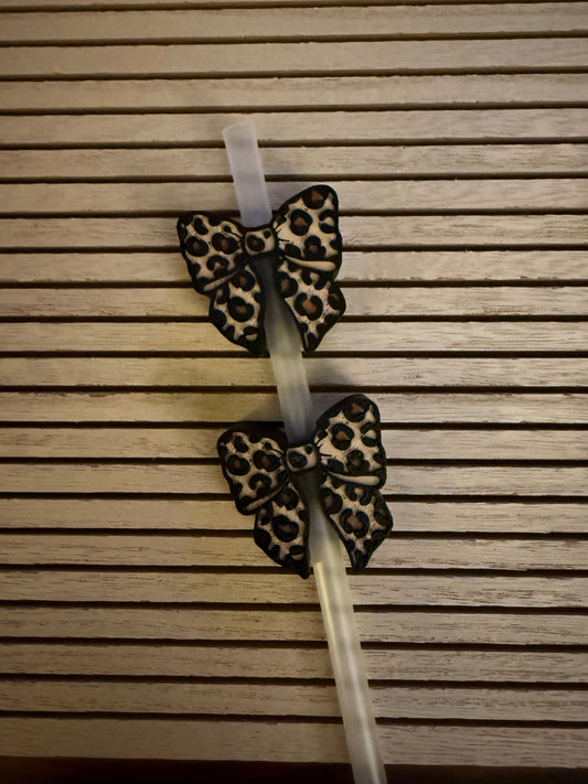 Brown Leopard Bow - 3d Straw Topper