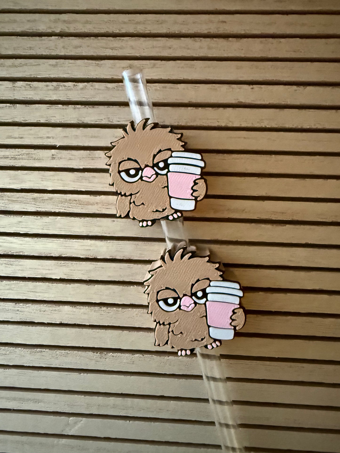 Grumpy Bird w/Coffee - 3d Straw Topper