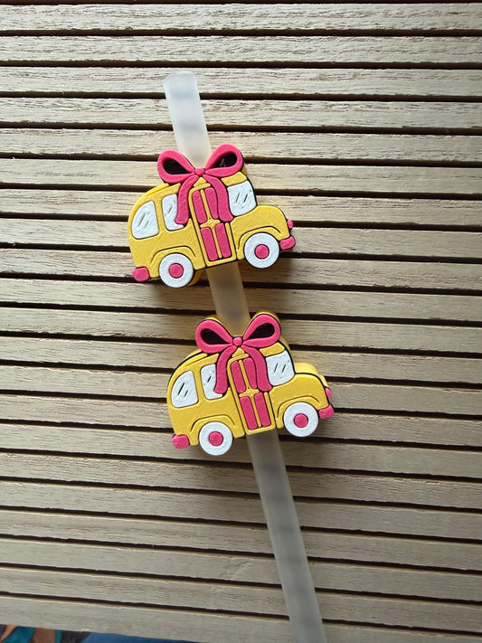 Bus w/Bow  - 3d Straw Topper