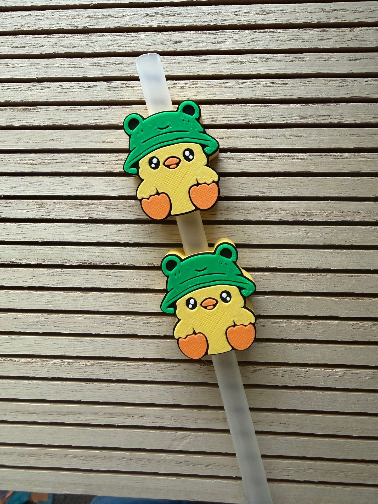 Chick w/Frog Hat - 3d Straw Topper